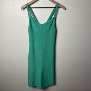Herve Leger Green Midi Bandage Dress with a slight flare SZ M sea foam